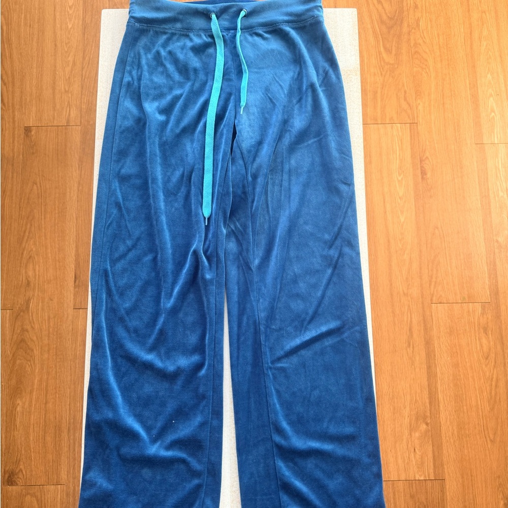 SHEIN Blue Velvet Pants with Teal Drawstring